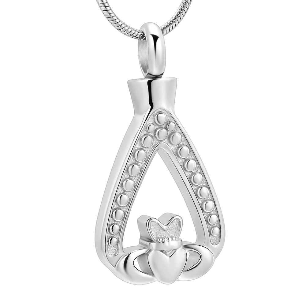 KLH10049 Cheap Stainless Steel Cremation Jewelry Crown Held Heart Urn