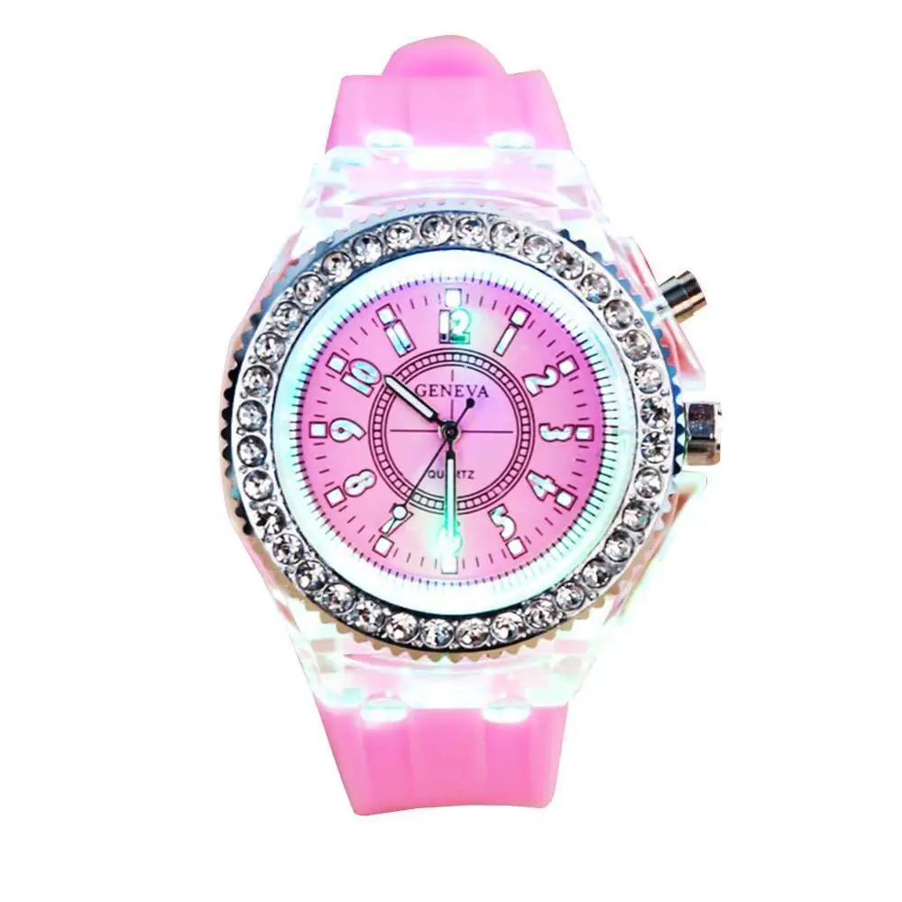 Светящийся светодиодный спортивные часы женские кварцевые часы женские мужские силиконовые наручные часы светящиеся Relojes Mujer Lover - Цвет: Розовый