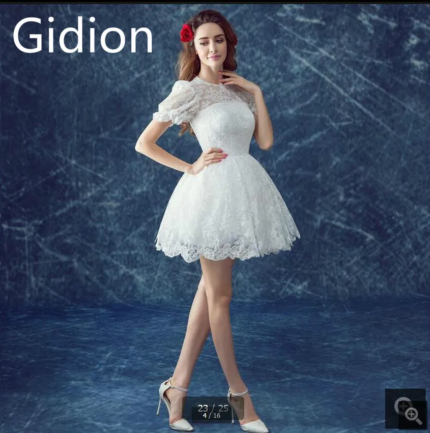 2017 милое короткое платье трапециевидной формы с пышными рукавами белое