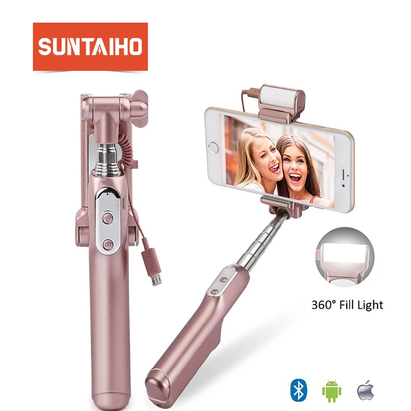 Suntaiho Bluetooth монопод селфи Палка с зеркалом заднего вида и светом дистанционного
