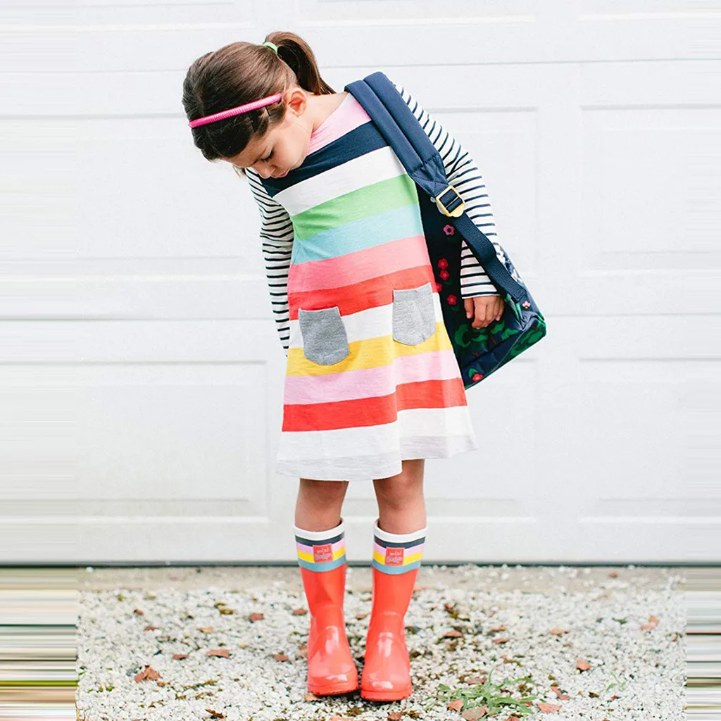 

Toddler Kids Baby Girls Striped Pocket Princess Casual Dress Outfits Clothes