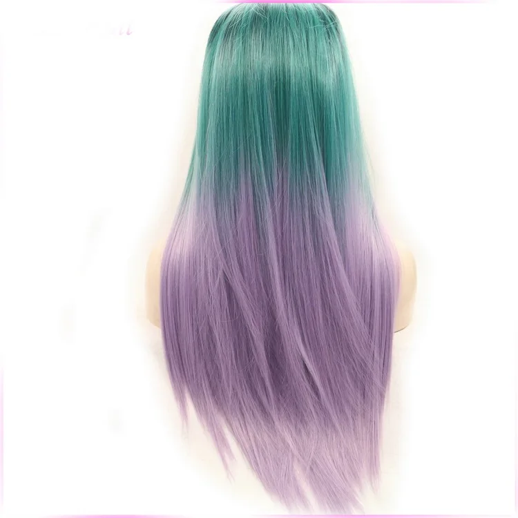 Yiyaobess длинные прямые синтетические волосы на кружеве парик красочные радужные бесклеевые блонд красный фиолетовый Ombre Косплей парики для женщин - Цвет: green purple ombre