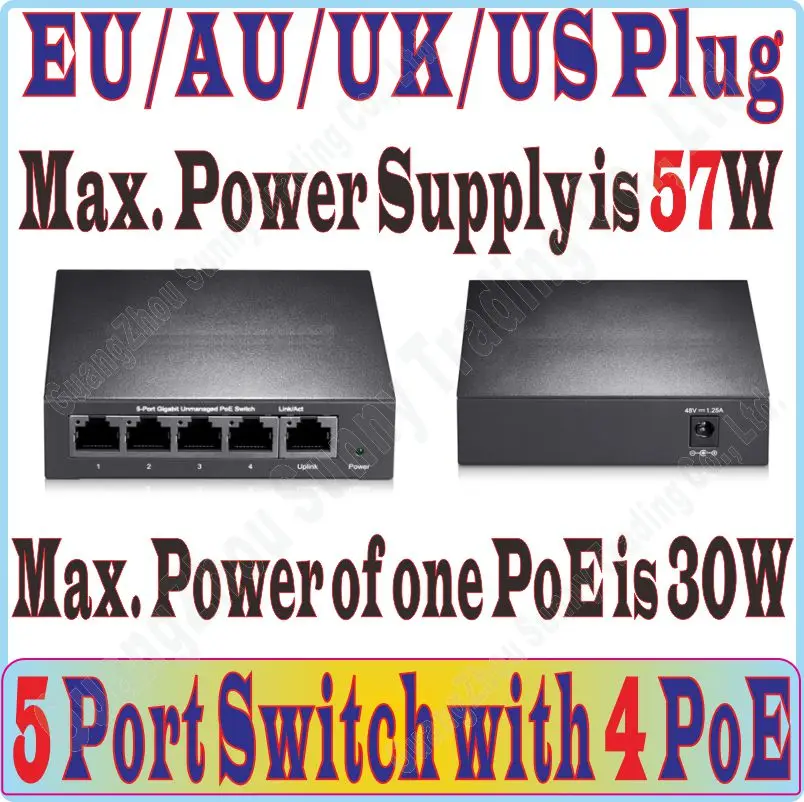 57 Вт, 5 портов 4 PoE 1000 Мбит/с переключатель IEEE802.3af на PoE костюм для всех видов poe камеры или AP оптом, сетевые переключатели Plug& Play