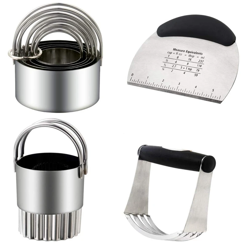 Biscuit Cutter Stainless Steel Pastry Cutter Set Dough Blender Pastry Scraper With Pastry Brush,Heavy Duty & Durable Kitchen B Biscuit Cutter Stainless Steel Pastry Cutter Set Dough Blender Pastry Scraper With Pastry Brush,Heavy Duty & Durable Kitchen B