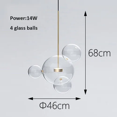 Светодиодный светильник в скандинавском стиле с прозрачными стеклянными пузырьками/глобусами/сферами/потолочными подвесными люстрами, светодиодный светильник для столовой - Цвет абажура: 4 balls