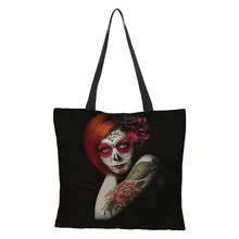 RAVIDINO Tote Повседневная пляжная сумка большой емкости складной продуктовый многоразовый из первоклассного льна панк череп серии хозяйственная сумка 43*43 см