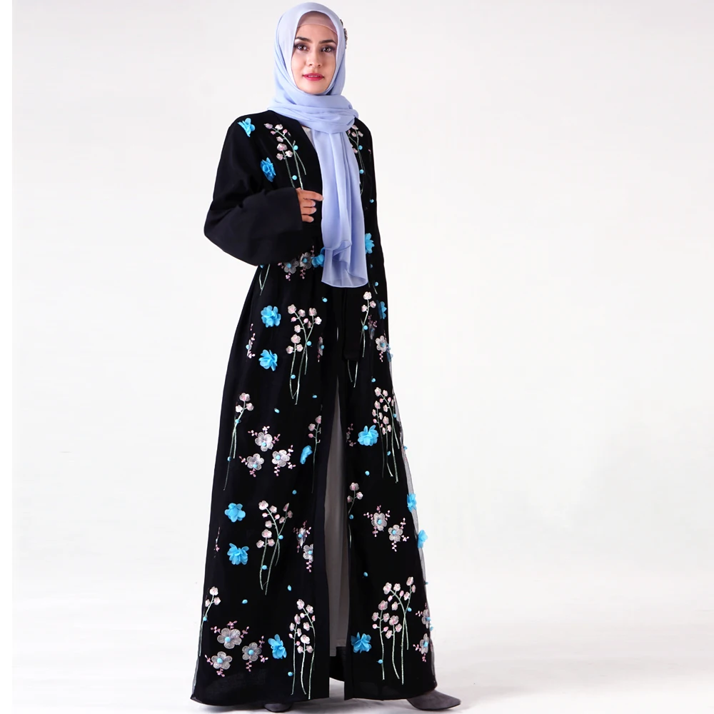 Переднее открытое кимоно абайя Дубай женский мусульманский халат Цветы кафтан Бангладеш Турция турецкий кардиган Болеро хиджаб Исламская одежда