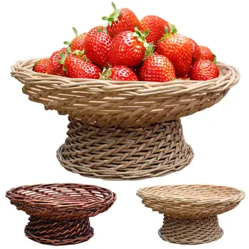 

Woven Fruit Tray Hotel Tall Bread Tray Craft Display Decorative Accessory For Home Office Restaurant