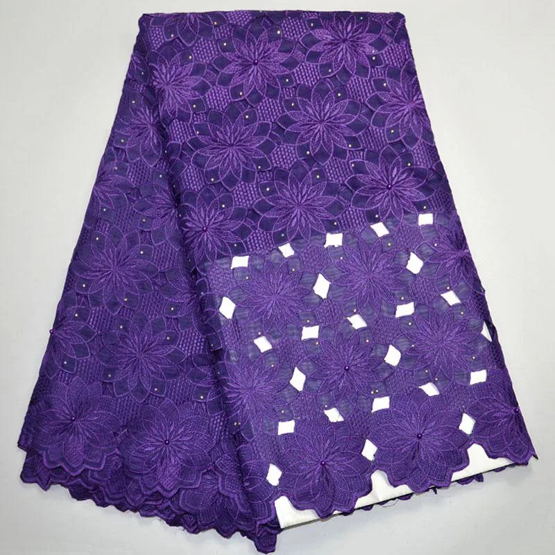 

2018 New arrival Purple color African Handcut organza lace Nigeria garden sewing lace fabric with sequins 5 yards Hot Sale