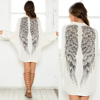 

Batwing Sleeve Coat Jacket Female Casual Femininas Sweater Autumn Back Angel Wings Print Womens Cardigan European Loose
