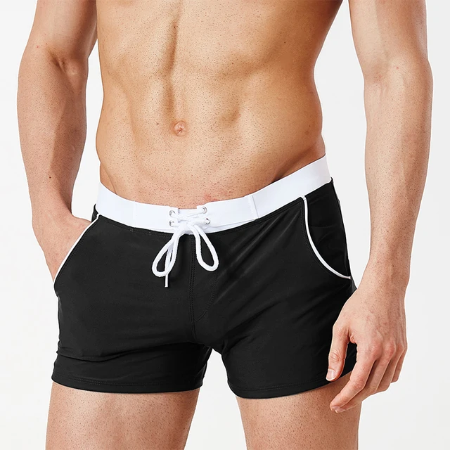 Boy Swimwear Boxer Surfing Pants Gay Polyester Drawstring Trunks Solid ...