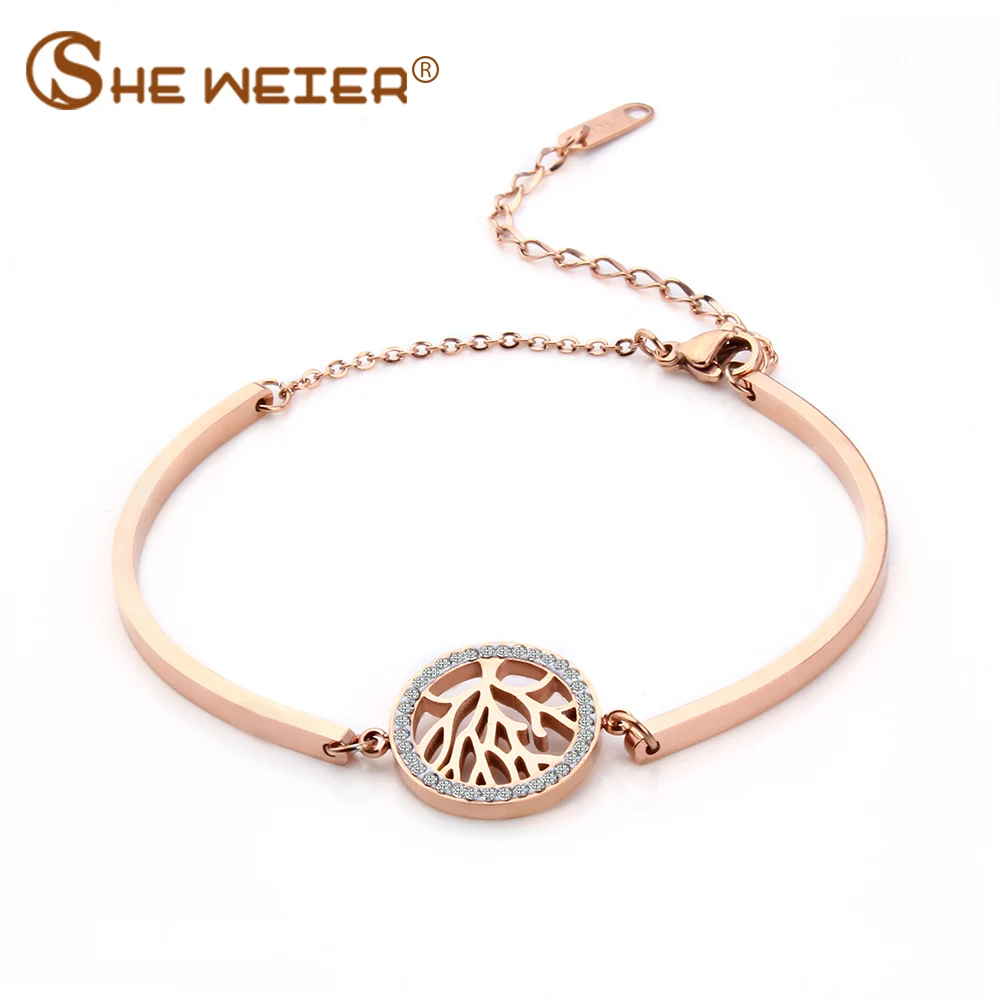 

SHE WEIER charms stainless steel bracelets & bangles female chain link bracelet women tree of life friendship braslet