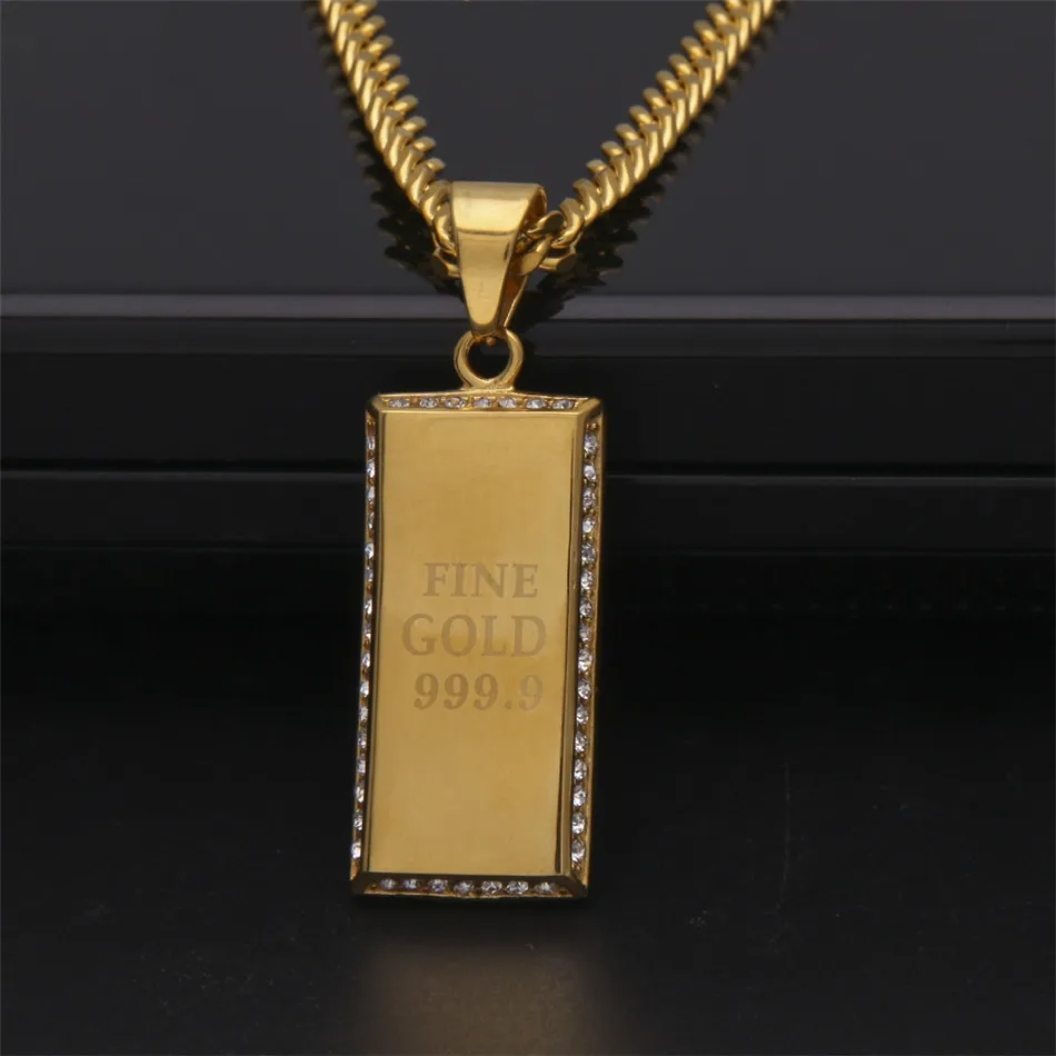 UWIN Iced Out FINE GOLD 999,9 подвеска с логотипом квадратной формы из нержавеющей стали, Мужская подвеска в стиле хип-хоп, модное панк ювелирное изделие