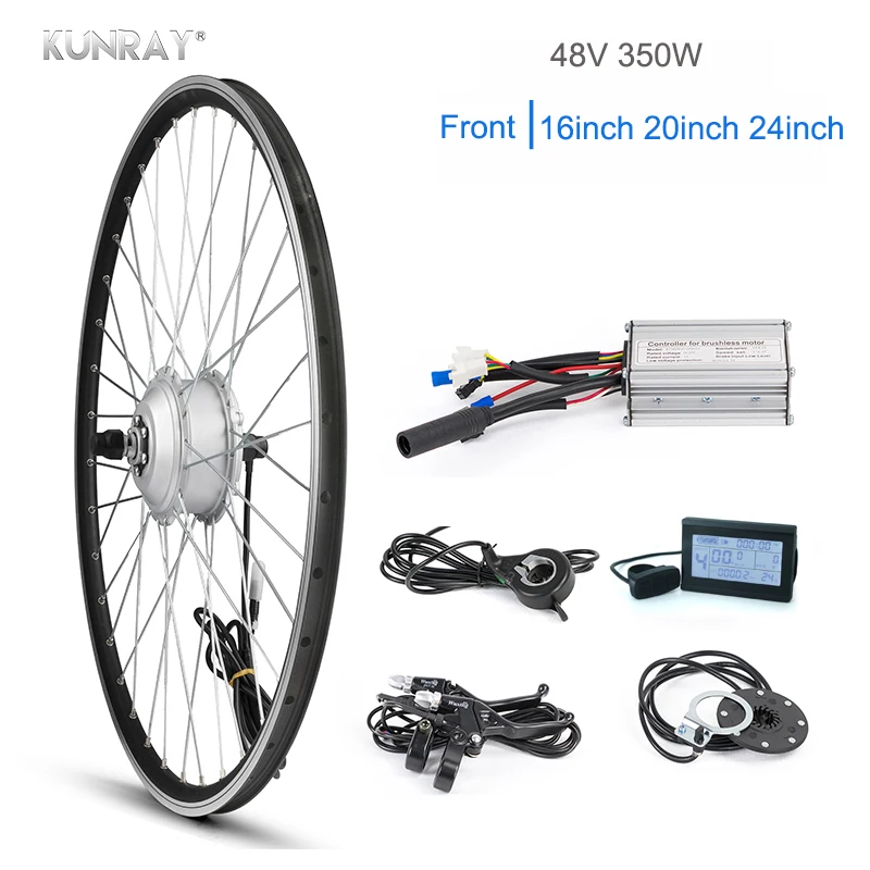 Top KUNRAY 48V 350W Electric Front Motor Wheel Brushless Gear Hub Motor KT BLDC Controller LCD3 Display 20 inch ebike Conversion Kit 1