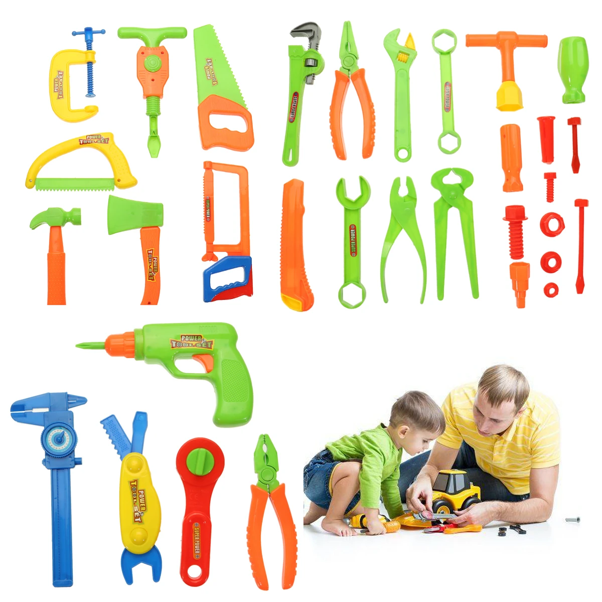 DIY 34pcs Simulation Repair Tools Boys Kids Craftsman Pretend Play