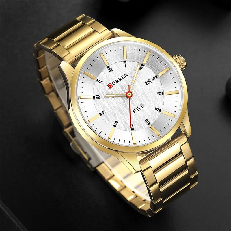 Relogio Masculino CURREN Мужские кварцевые часы из нержавеющей стали водонепроницаемые мужские роскошные золотые спортивные часы для мужчин деловые часы