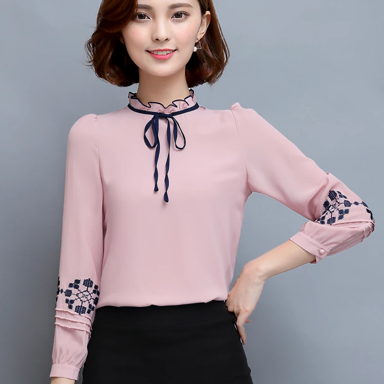 New 2017 White fashion bow tie blouse shirt chiffon Women