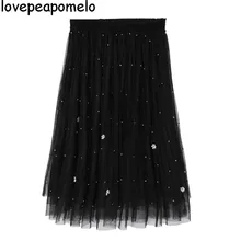 2XL Весна Большие размеры Женская Весна и лето гофрированный с сеткой пряжи Милая юбка модная Корейская плиссированная юбка 2XL D183