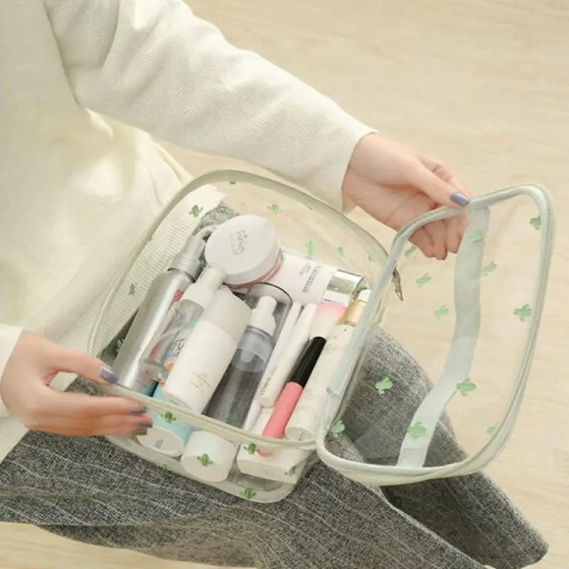 

Transparent PVC Cosmetic Bag Make Up Case Women Cactus Ice Cream Travel Zipper Makeup Beauty Wash Organizer Toiletry Storage Kit