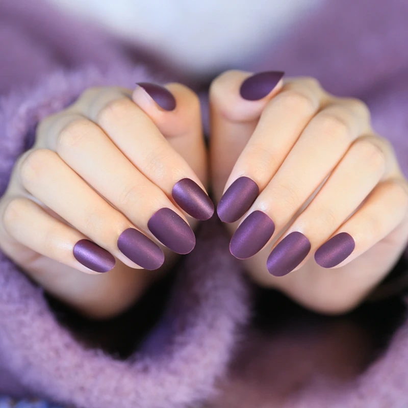Matte Style Fake Nails Round Wine Grape Purple Lady Acrylic False Matte Style Fake Nails Round Wine Grape Purple Lady Acrylic False Nail Kit 24pcs With Double Side Adhesive Sticker Perfect Z268 In From Beauty
