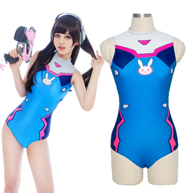 Billig Sexy Spiel OW D. VA Cosplay Kostüm Dva Barmherzigkeit Cosplay SUKUMIZU Spandex Anime Badeanzug Ein Stück Bademode Badeanzug
