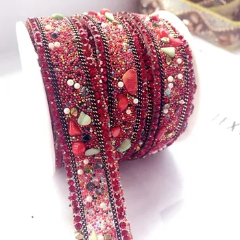 

red stone crystal Embroidered parches bordados para ropa flores designer patches for jeans ,sew on crystal patches for clothes