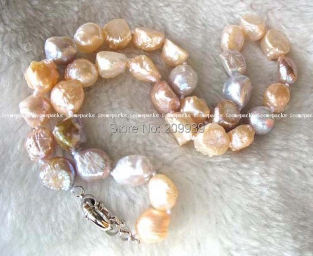 

huij 0041479 unique freshwater pearl multicolor baroque necklace 17" nature