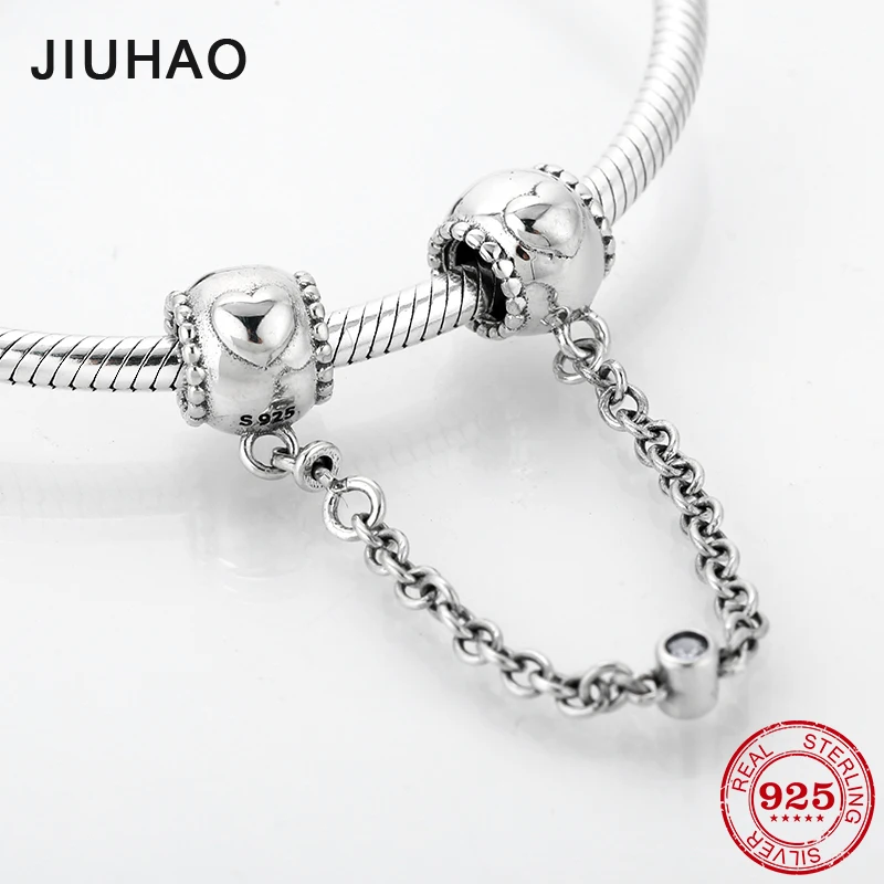 

Fashion 925 Sterling Silver DIY round heart pattern fine Safety Chain Beads Fit Original Pandora Charms Bracelet Jewelry making