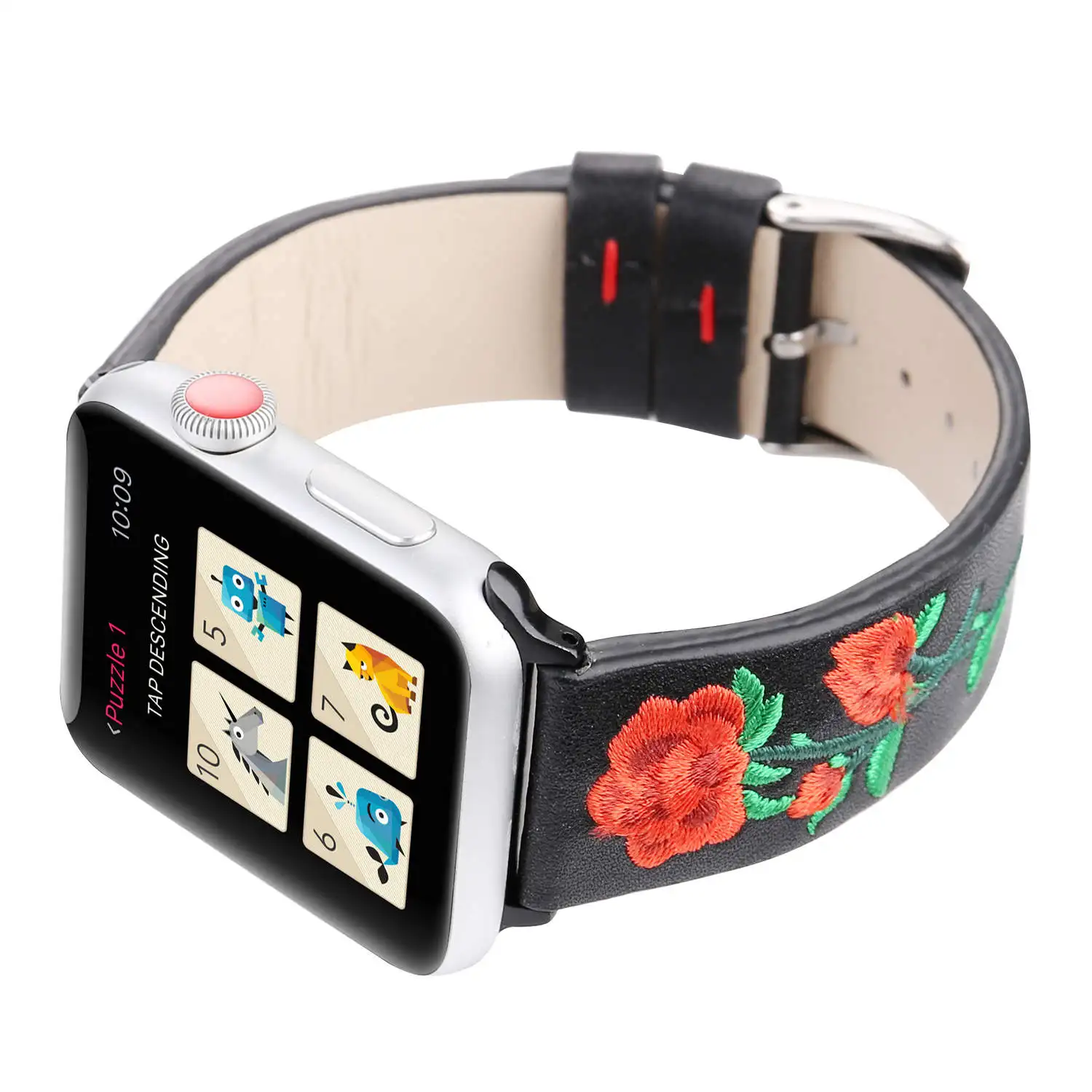 DAHASE вышитый цветок розы из натуральной кожи ремешок для Apple Watch 38 мм 42 ремень