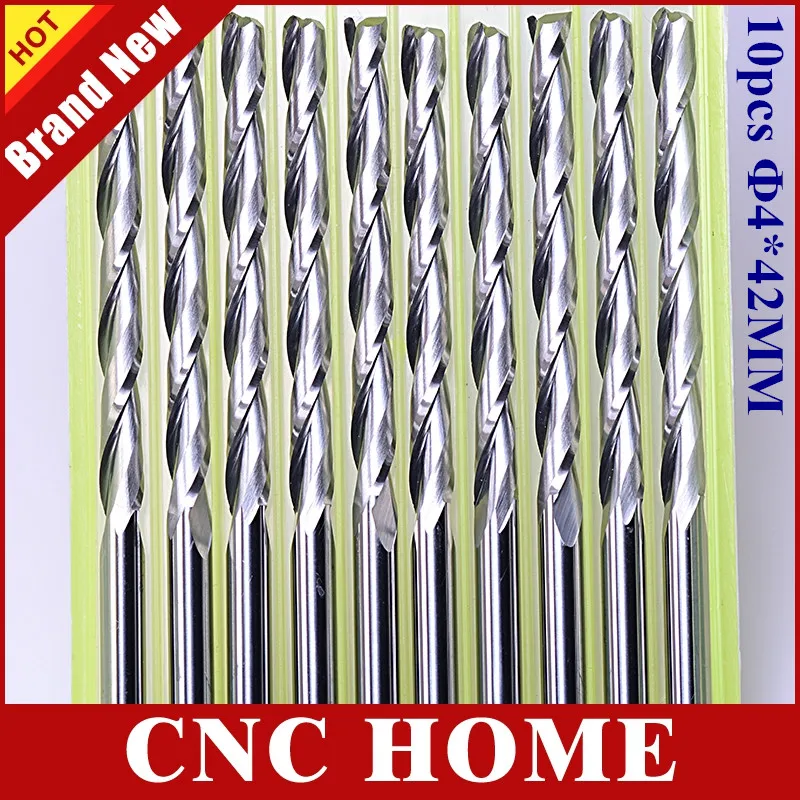 

10 pcs Customized 4*42MM Two Flutes End Mill Tools, Carbide Cutting Tools, Carving Bits, Spiral CNC Router Bits, Milling Cutters