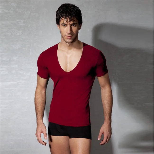 Теннисные футболки, мужские однотонные футболки, летние хлопковые футболки с v-образным вырезом, мужская спортивная футболка с короткими рукавами для фитнеса, футболка большого размера - Цвет: red