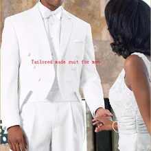 Индивидуальный заказ тупым отворотом Белый Жених Смокинги друзей жениха Мужские свадебные смокинг для жениха костюмы Мужские костюмы(куртка+ брюки+ жилет+ галстук