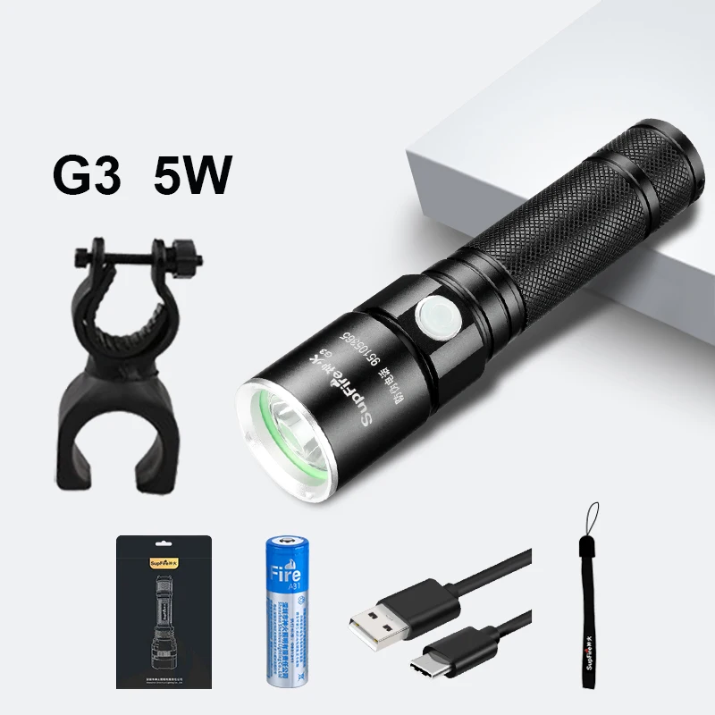 Мини фонарик светодиодный USB фонарь Supfire G3 Тактический велосипедный Linterna