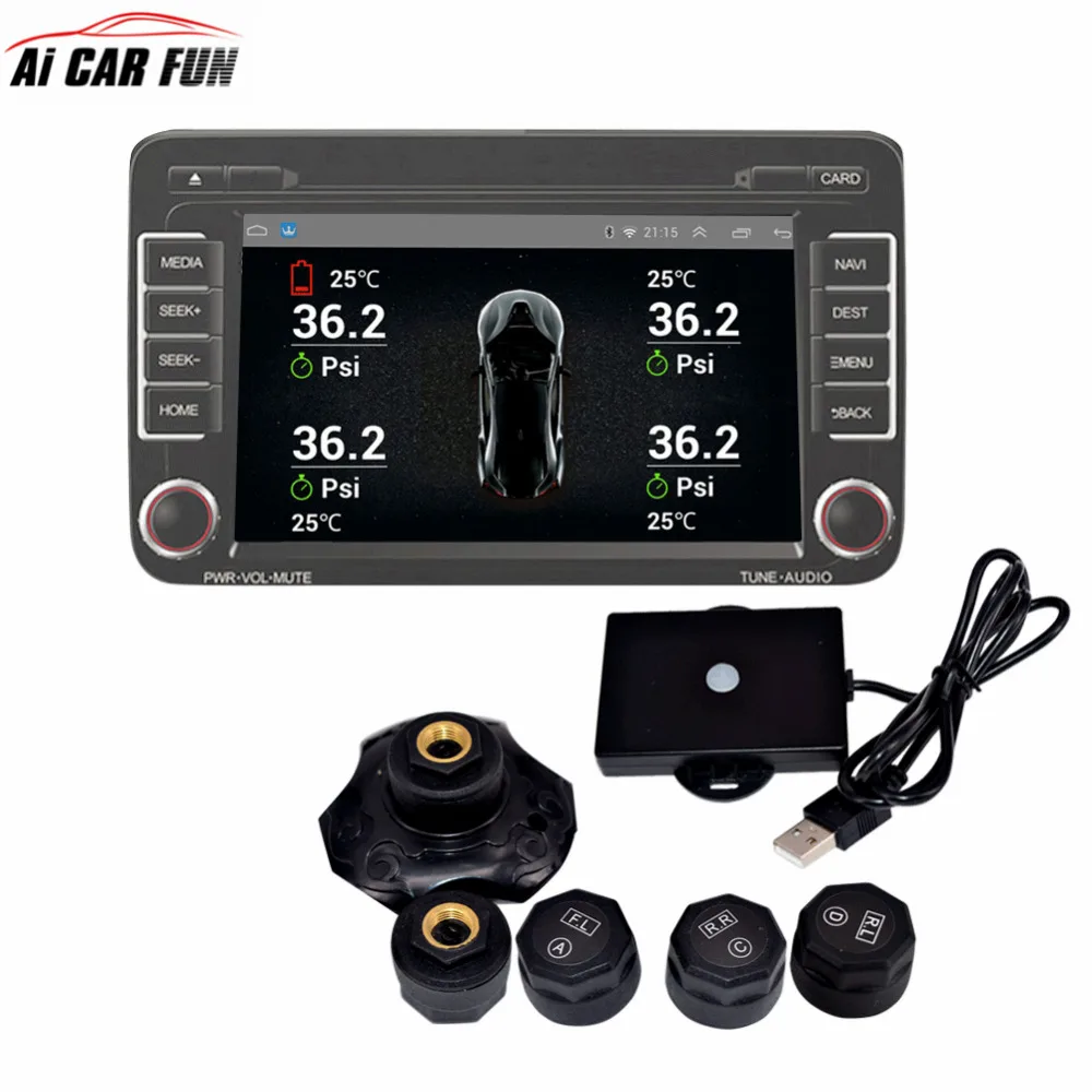 

Ai CAR FUN TPMS for Android CAR DVD/MP5 Car Tire Pressure Monitoring System 4 Sensors Alarm Tire Temperature Monitoring System