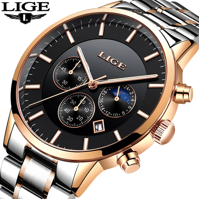 

2019Mens Watches LIGE Top Brand Luxury Men's Fashion Sports Quartz Watch Men Stainless Steel Waterproof Watch Relogio Masculino