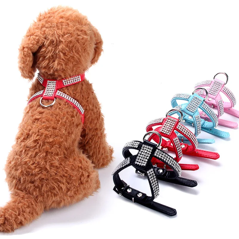 Hoomall Dog Harness And Collar Set PU Leather Shine Rhinestones Harness