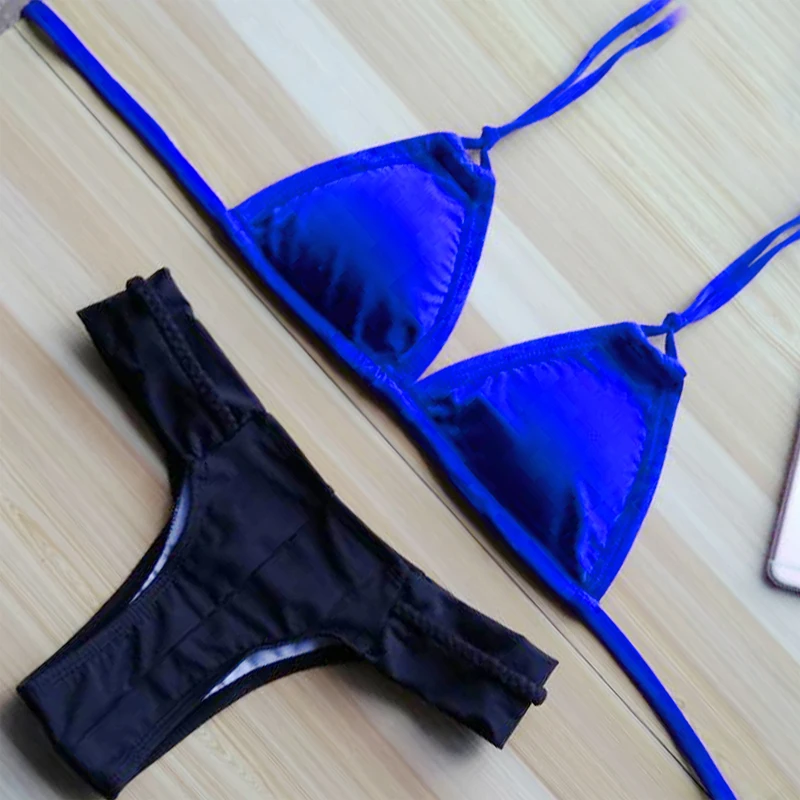 2016 New Women Brazilian Biquinis T Back Bikini Halter Swimsuit Crochet