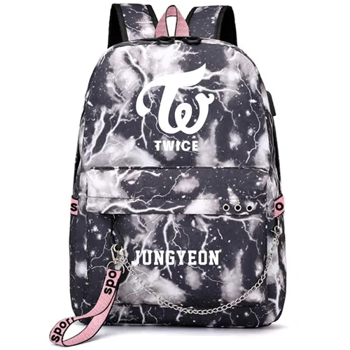 Twice Ji Hyo Tzuyu Mina корейский рюкзак школьные сумки Galaxy Thunder Mochila сумки рюкзак с цепочкой для ноутбука USB порт - Цвет: Style 4