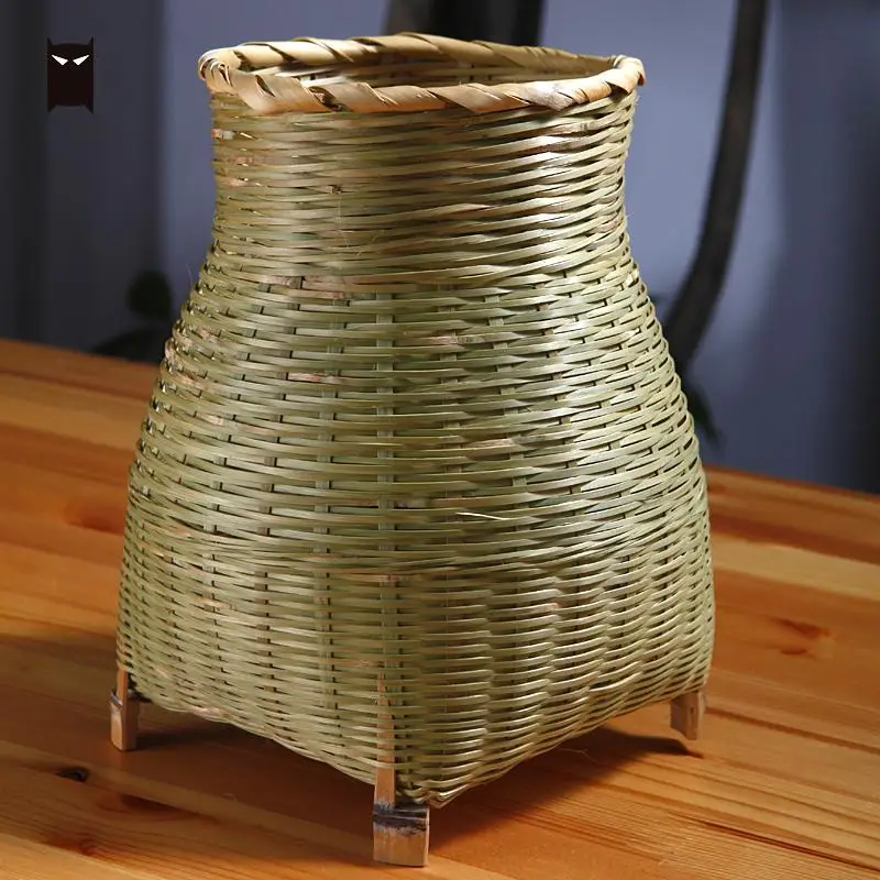 Маленький мини ремесло бамбука плетеная ротанга ваза тенты настольная лампа светильник деревенский Винтаж ночь стоя освещение для спальня прикроватн