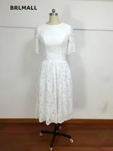 2018 Simple Beach Wedding Dresses Lace O Neck Bridal Gowns Custom Made Short Sleeve Backless High Quality Real Picture