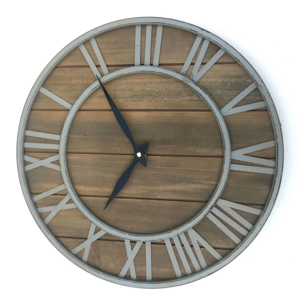 Европейские ретро настенные часы из кованого железа твердой древесины часы немой творческий гостиная бар кофейня диаметр 40 см - Цвет: reference picture-1