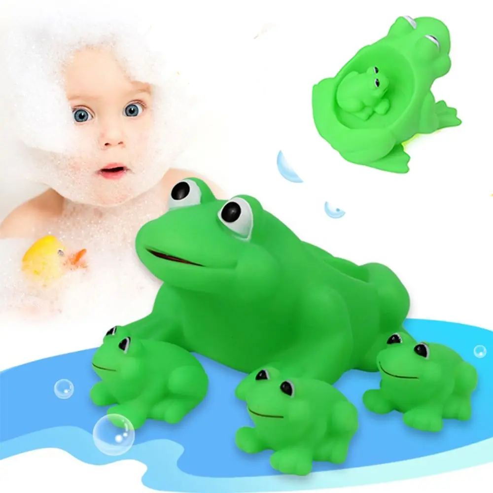 4pcs/Set Cute Green Frog Shaped Float Squeaky Toy Baby Bath Toy Kids