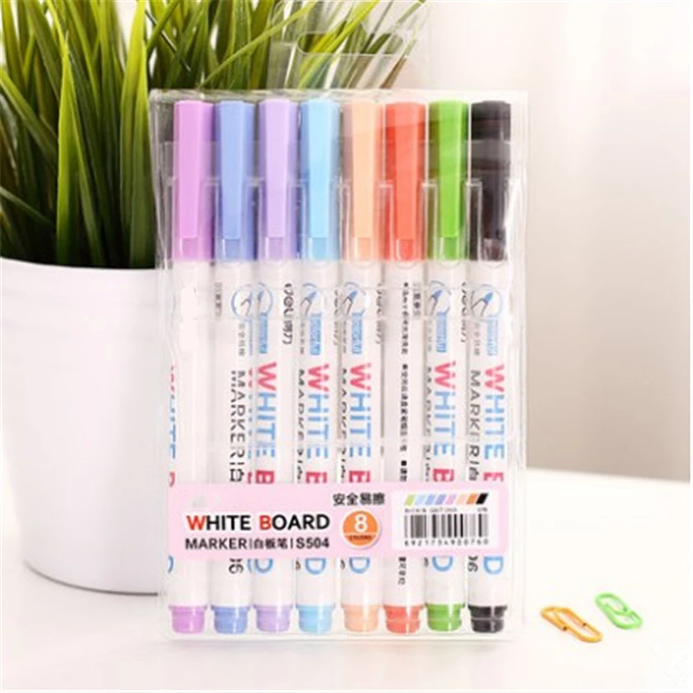 8 цветов/коробка низкий запах маркеры на водной основе, доска маркер стирающиеся ручки набор, ультра тонкий наконечник, разные цвета