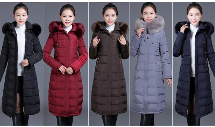 Зимняя женская куртка размера плюс 6XL X-Long, Женское пальто с хлопковой подкладкой, Женская парка с капюшоном и большим меховым воротником, зимняя женская куртка
