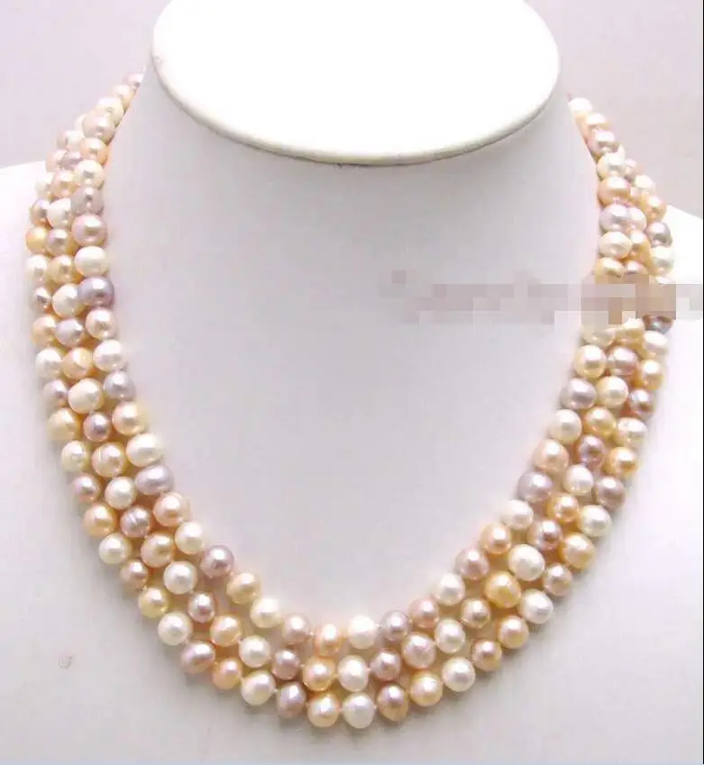 

FREE SHIPPING HOT sell new Style >>>>SALE 6-7MM Round Natural Freshwater PEARL 3 STRANDS Necklace