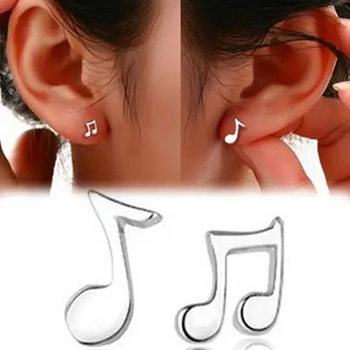 

1 Pair Women Asymmetry Musical Notes Silver Plated Ear Studs Earrings Jewelry