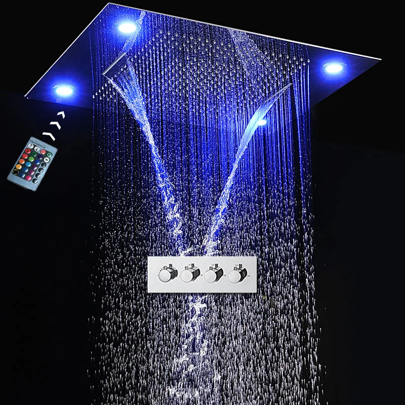 Koop Luxe LED Douche Set Verborgen Mult functie Led Douchekop Plafond Verzonken Dual Regen Waterval Bad met Controller