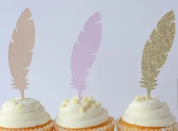 

glitter Feather Boho Theme Cupcake Toppers princess birthday wedding party/Bridal shower/Baby Shower/Birthday food picks
