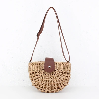 

new hollow round ditch straw bag women leather shoulder strap messenger bags ladies Crossbody Bag summer bolsa feminina
