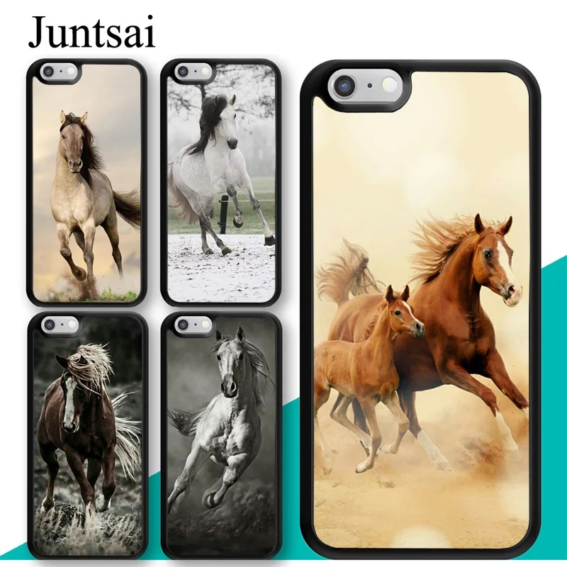 Juntsai الحصان سباق تشغيل الأبيض البني الحيوان هاتف محمول حقيبة لهاتف أي فون X XR XS ماكس 8 7 زائد 6 6 5 ثانية ثانية SE TPU حالة الغطاء الخلفي كابا